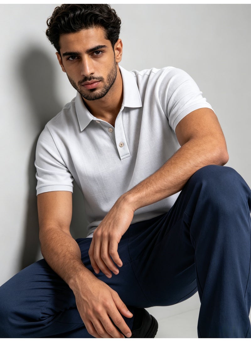 زارا ZARA Men’s Light Grey Solid Pique Short Sleeve Polo Shirt - Image 2