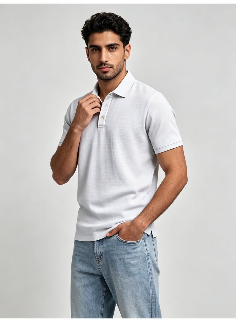 زارا ZARA Men’s Light Grey Solid Pique Short Sleeve Polo Shirt - Image 1