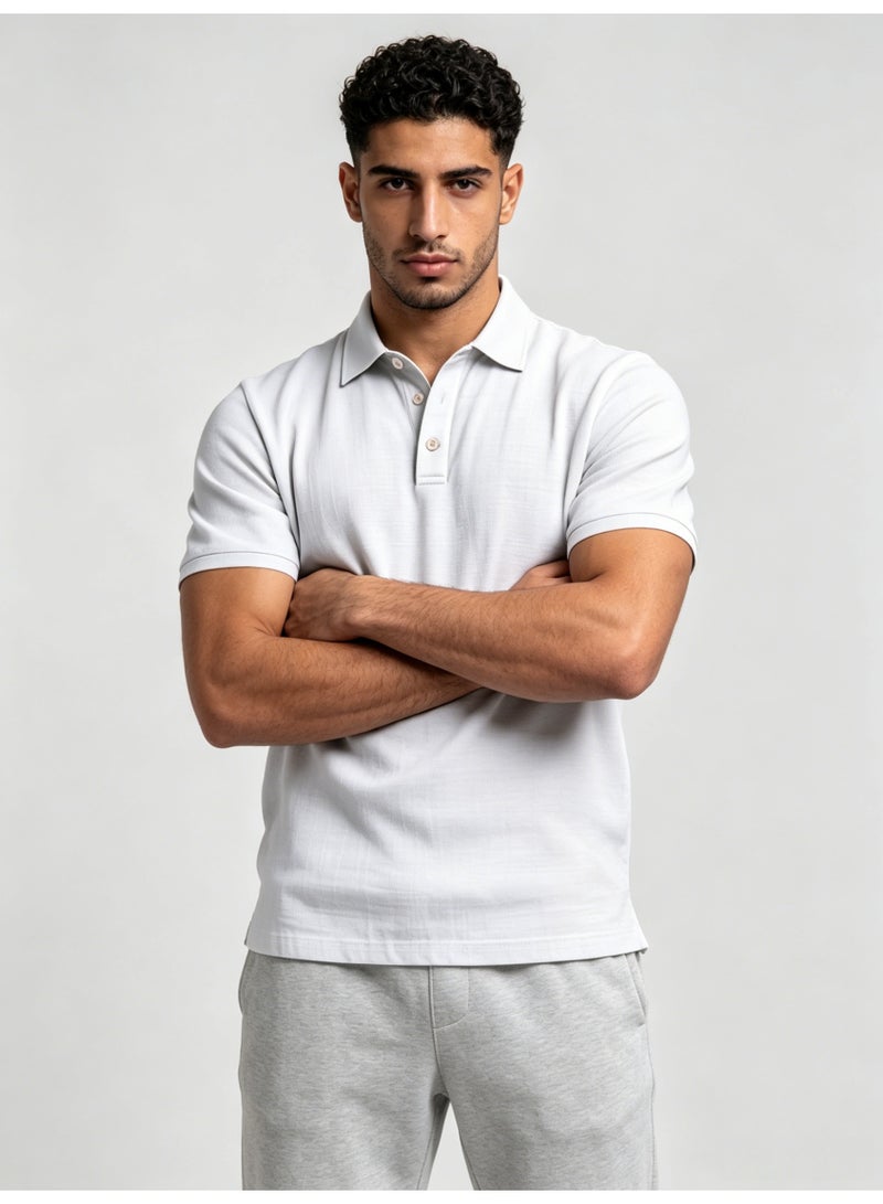 زارا ZARA Men’s Light Grey Solid Pique Short Sleeve Polo Shirt - Image 3
