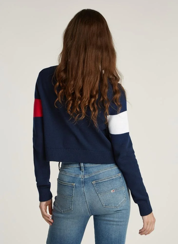 تومي جينز Crew Neck Color Block Sweater