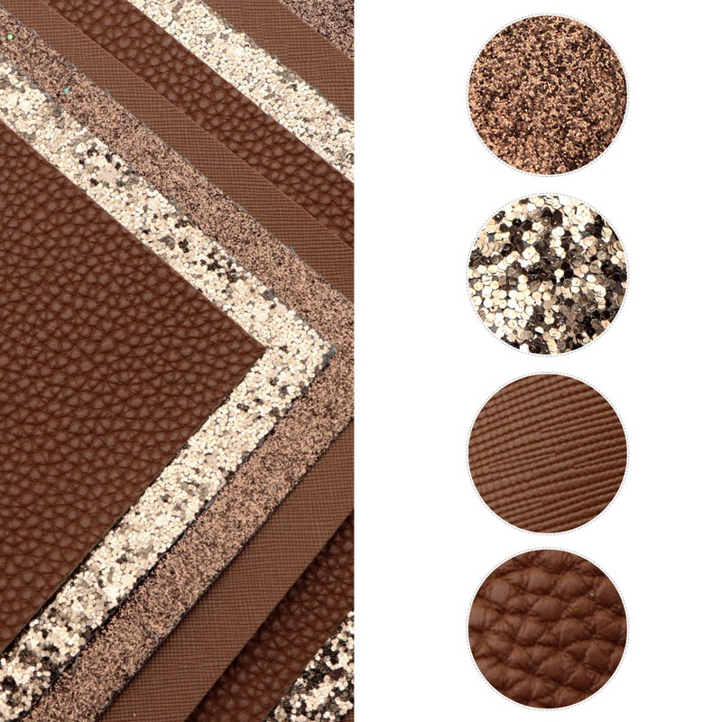 David accessories 8pcs/Set 7.7" x 12.9" (20 cm x 33 cm) Brown Color Series Faux Leather Sheets Glitter Mixed Synthetic Leather Sheets Bundles for Leather Earrings Bows Making - Image 2