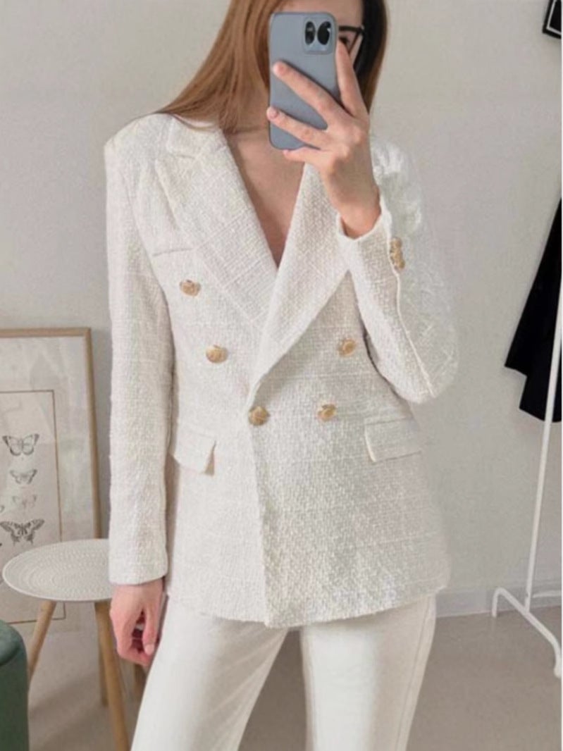 2024 Europe And America Fall/Winter New Plaid Short Jacket Double-Breasted Fashion Suit Jacket Suit - Image 4