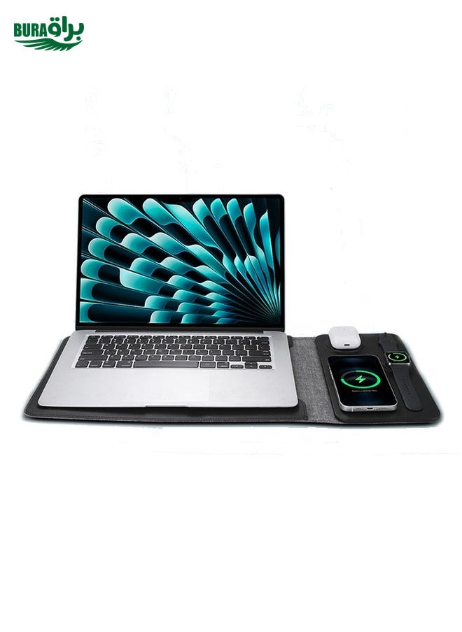 BURAQ - 5 In 1 Laptop Sleeve With Wireless Charging Mouse Pad Desk Mat For 12-14 Inch Laptops(Beige) - Image 1