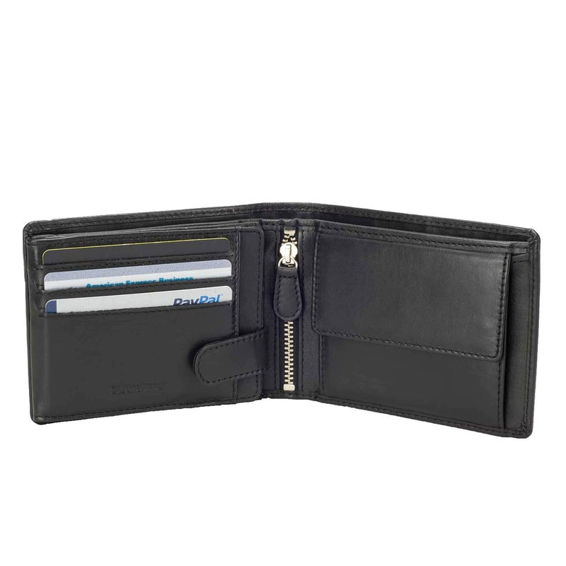 DiLoro Full Size Large Mens Leather Bifold Wallet Flip ID Zip and Coin Compartment with RFID Protection Anti Theft (Nappa Black) - Image 1