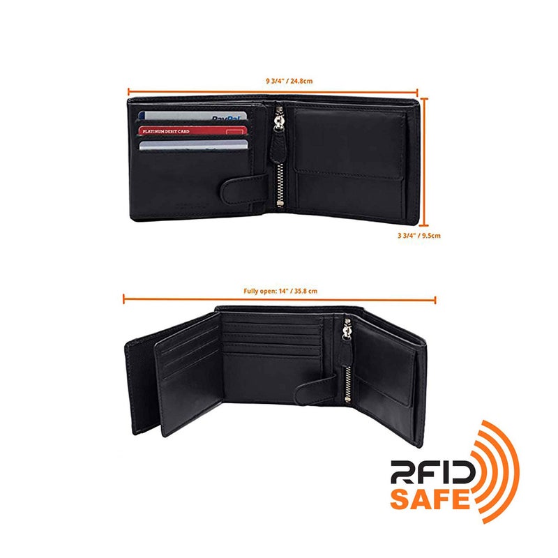 DiLoro Full Size Large Mens Leather Bifold Wallet Flip ID Zip and Coin Compartment with RFID Protection Anti Theft (Nappa Black) - Image 4
