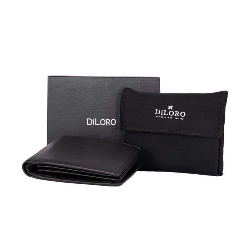 DiLoro Full Size Large Mens Leather Bifold Wallet Flip ID Zip and Coin Compartment with RFID Protection Anti Theft (Nappa Black) - Image 5