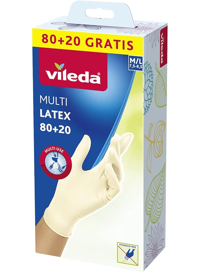 Vileda Latex Disposable Gloves 80+20 M/L Size Powderfree Rubber Gloves - Image 1