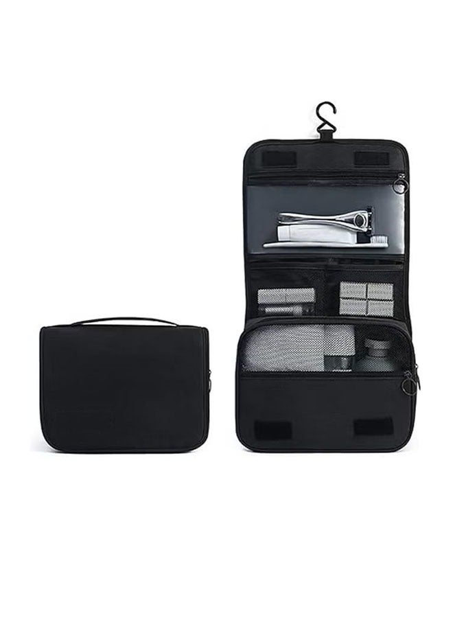 حقيبة أدوات الزينة ذات السعة الكبيرة ، حقيبة السفر ، حقيبة مستحضرات التجميل المقاومة للماء للرجال والنساء ، حقيبة الحمام مع خطاف ، حقيبة السفر المحمولة ، أسود - Image 1