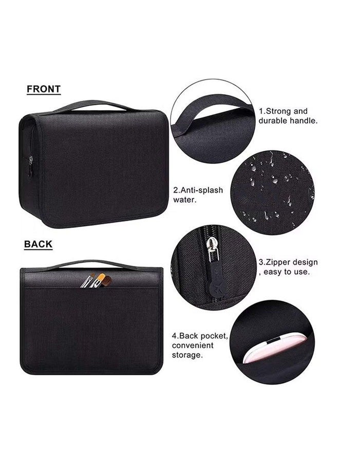 حقيبة أدوات الزينة ذات السعة الكبيرة ، حقيبة السفر ، حقيبة مستحضرات التجميل المقاومة للماء للرجال والنساء ، حقيبة الحمام مع خطاف ، حقيبة السفر المحمولة ، أسود - Image 2
