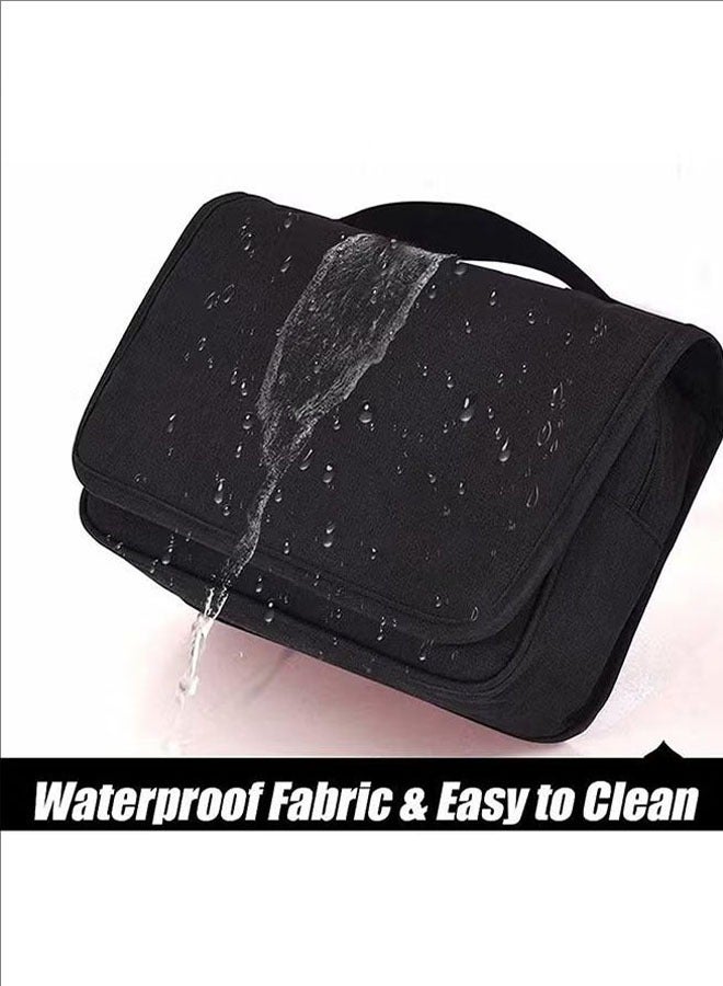 حقيبة أدوات الزينة ذات السعة الكبيرة ، حقيبة السفر ، حقيبة مستحضرات التجميل المقاومة للماء للرجال والنساء ، حقيبة الحمام مع خطاف ، حقيبة السفر المحمولة ، أسود - Image 4