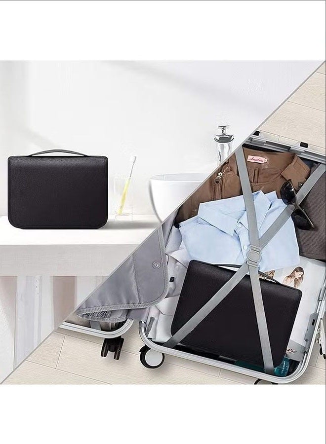 حقيبة أدوات الزينة ذات السعة الكبيرة ، حقيبة السفر ، حقيبة مستحضرات التجميل المقاومة للماء للرجال والنساء ، حقيبة الحمام مع خطاف ، حقيبة السفر المحمولة ، أسود - Image 5