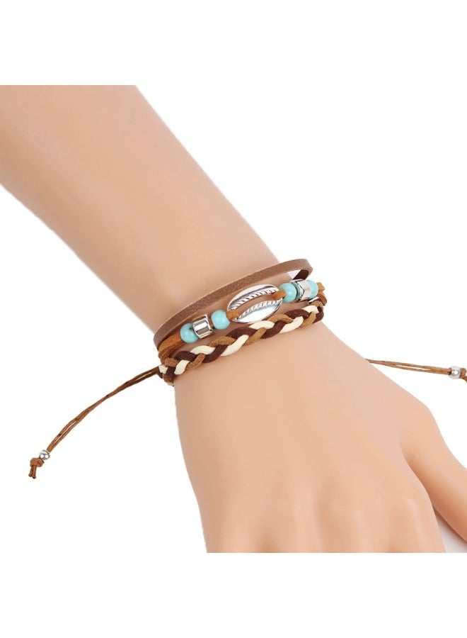 Goolsky Handmade Shell Bracelet – Original Multi-Layer Vintage Leather Wristband, Couple Unisex Bracelet, Shell & Leather Adjustable Size, Beach/Travel/Daily Wear Matching Gift - Image 3