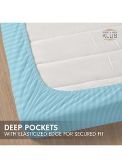 Hotel Linen Klub Deyarco Soft Comfort Stripe Microfiber Aqua Fitted Sheet Double 120x200cm  - Image 3