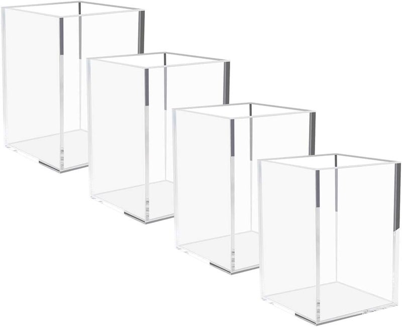 NIUBEE Acrylic Pen Holder 4 Pack,Clear Desktop Pencil Cup Stationery Organizer for Office Desk Accessory - Image 1