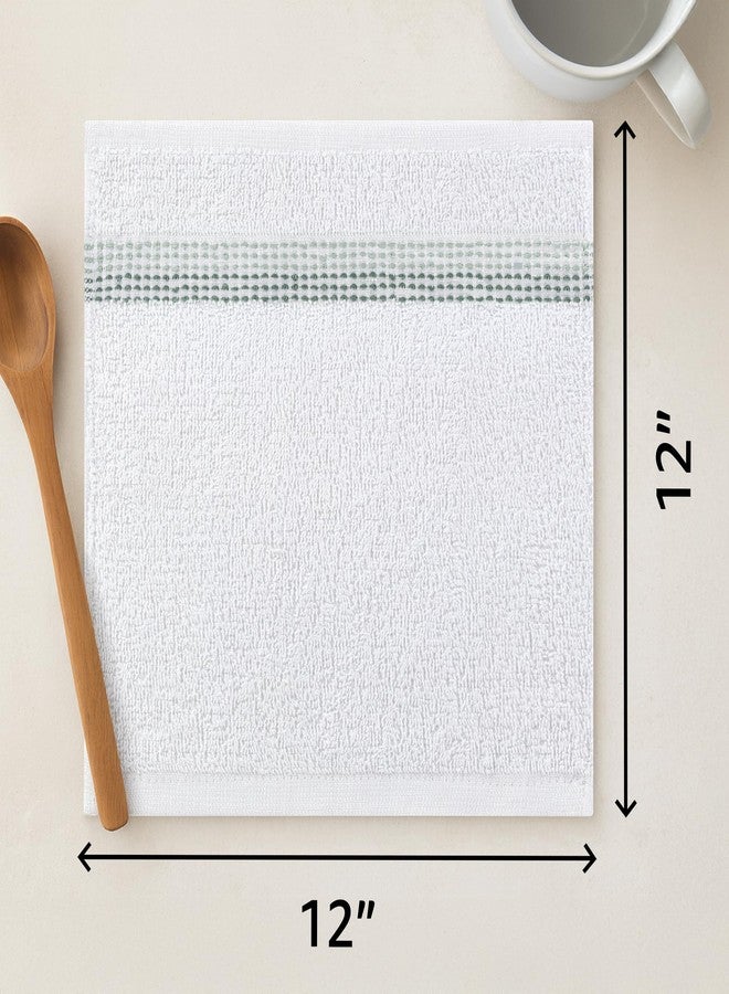 DecorRack 10 Pack 100% Cotton Washcloths, 12x12 inch White Dotted Soft Cotton Face Towels, Absorbent & Durable Wash Cloth Set for Bathroom, Spa, Gym & Travel, Sage (Pack of 10) - Image 2