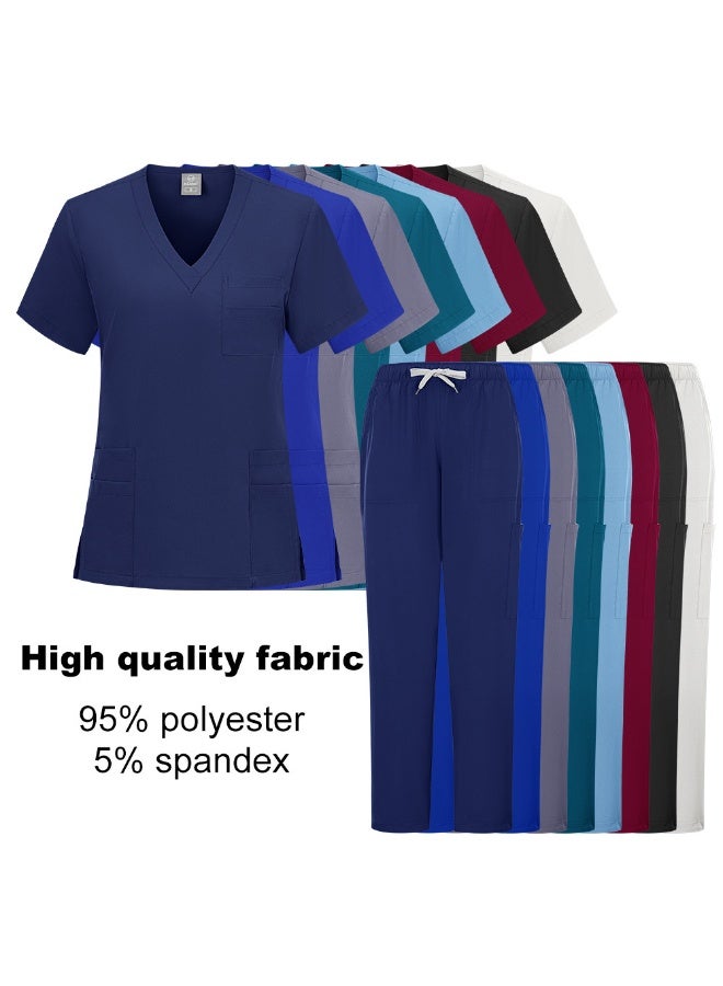 Loquat Womens Men Medical Scrubs Set Medical Uniform Set Wine Red - Image 5