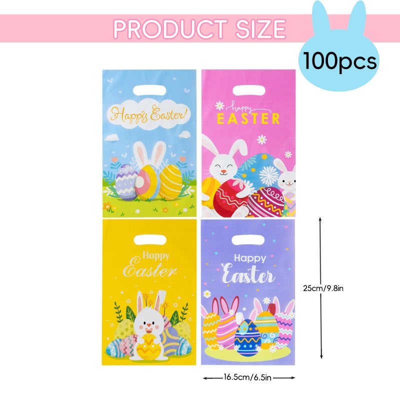 Jocomoni 100Pcs Easter Goodie Bag Plastic Treat Bag with Handle Egg Bunny Gift Bags Colorful Goodie Bags for Easter Party Favor Supplies Classroom Gift Exchange - Image 3