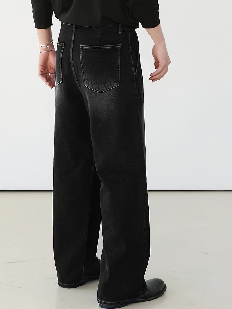 Loose Black Washed Denim Pants with a Trendy Street Style And Wide Legs - Image 4