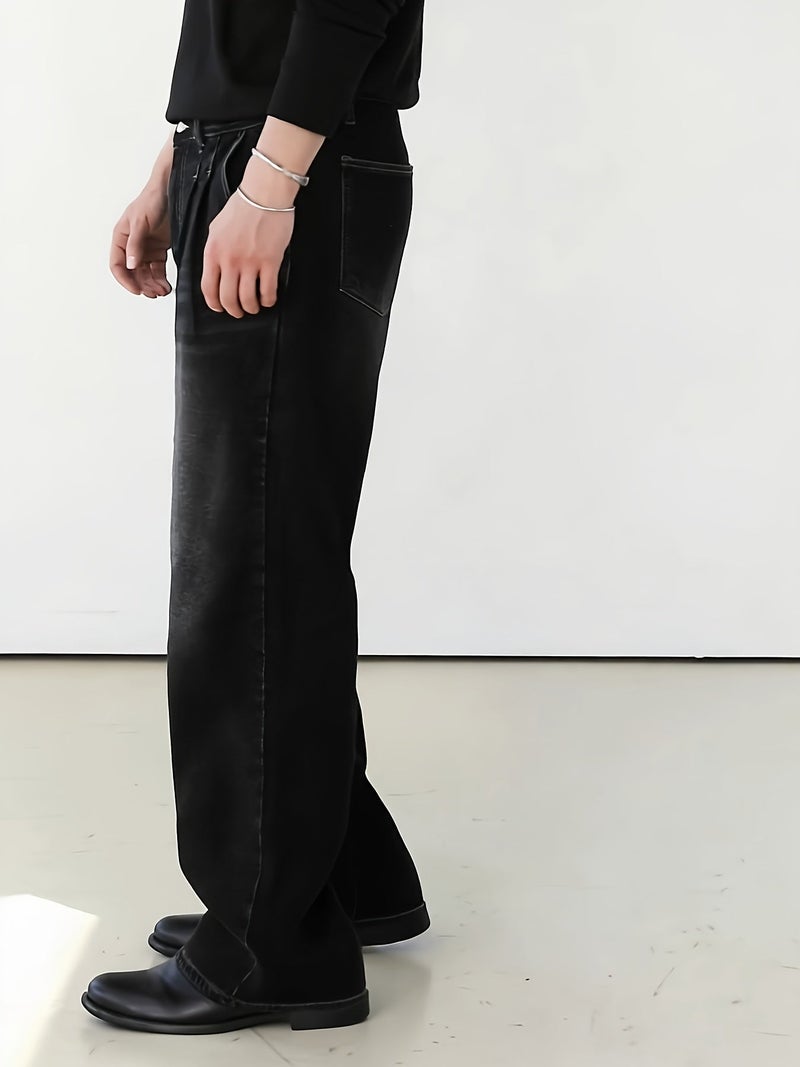 Loose Black Washed Denim Pants with a Trendy Street Style And Wide Legs - Image 5