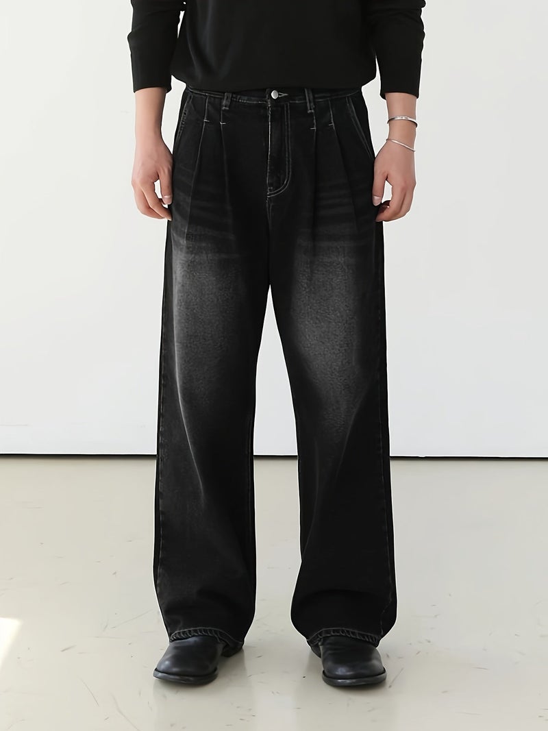 Loose Black Washed Denim Pants with a Trendy Street Style And Wide Legs - Image 3