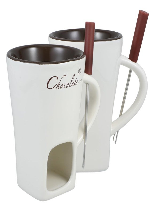 Garneck 2 Sets Chocolate Fondue Mugs: Ceramic Personal Melting Pot for Hot Chocolate Cheese Caramel Butter Porcelain Multifunctional Fondue Crucible Ideal Birthday & Wedding Gift for Family Friends - Image 1