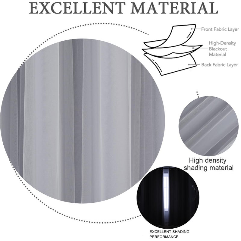 Anytime Home Curtains Blackout and Sheer Layered Solid Window Curtain Panel Pair with Grommet Top  52Wx63L Greyish White - Image 4