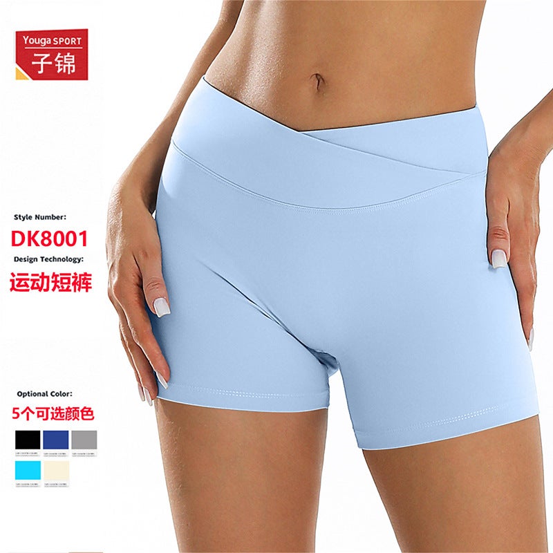 Nude Tight-Fitting Butt-Lifting Yoga Shorts For Outer Wear Running Sports Shorts Cross High-Waist Fitness Shorts For Women Dk8001 - Image 2