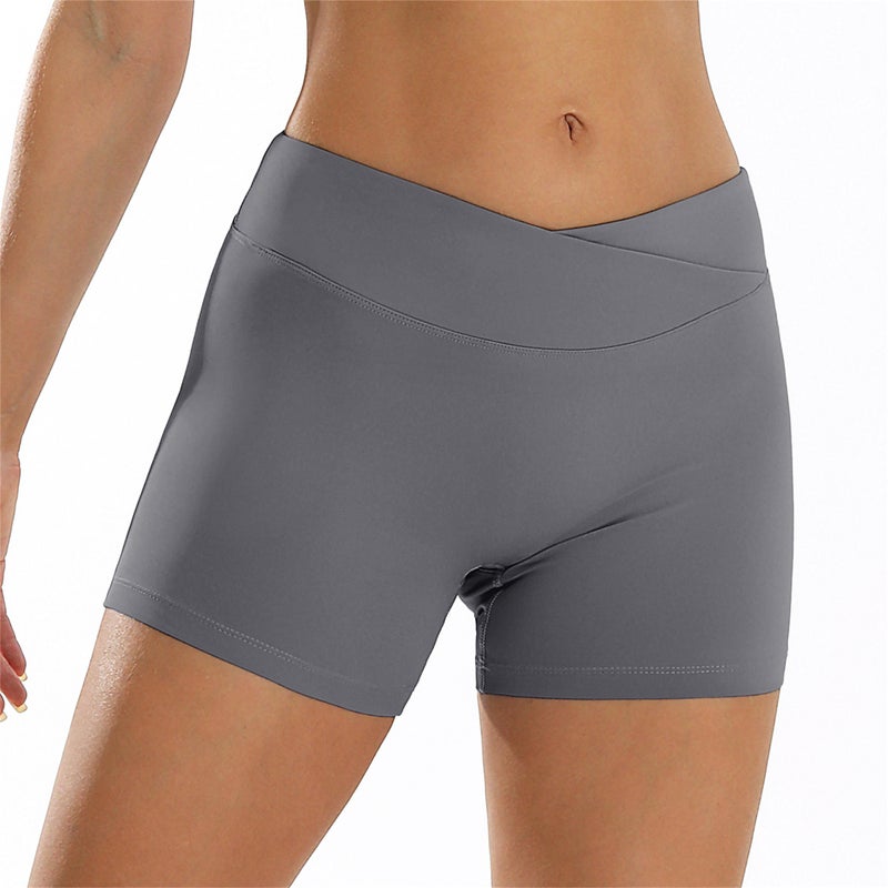Nude Tight-Fitting Butt-Lifting Yoga Shorts For Outer Wear Running Sports Shorts Cross High-Waist Fitness Shorts For Women Dk8001 - Image 1