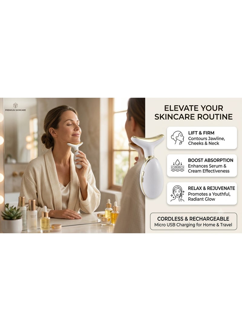 جهاز مساج شد الوجه والرقبة المحمول القابل لإعادة الشحن بتقنية الاهتزاز الصوتي مع إضاءة LED باللون الأبيض - Image 2