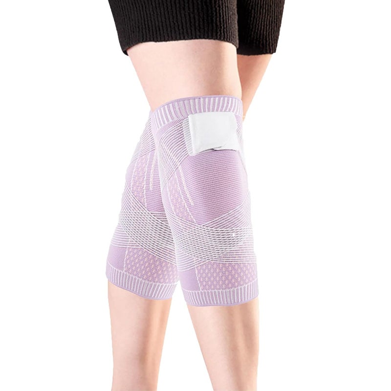 كلاراكو دعامة الركبة من Destinek، زوج واحد من دعامات الركبة المرنة من Swellsock، دعامة الركبة المرنة من Swellsock، دعامة الركبة المرنة خفيفة الوزن وجيدة التهوية، دعامة الركبة عالية المرونة ثلاثية الأبعاد، أكمام ضاغطة (M، أرجواني) - Image 1