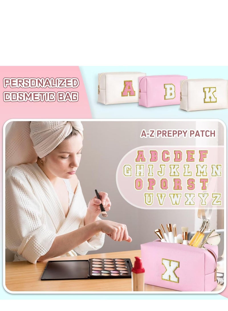 Makeup Bag for Girls Women,Personalized Initial Makeup Pouch,Leather Waterproof Cosmetic Bag,Birthday Gifts for Daughter(Letter E,Pink) - Image 3