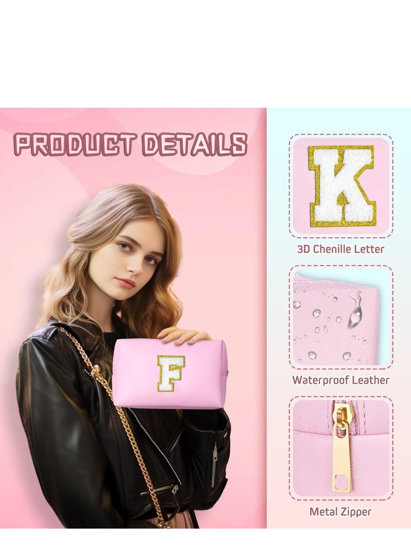 Makeup Bag for Girls Women,Personalized Initial Makeup Pouch,Leather Waterproof Cosmetic Bag,Birthday Gifts for Daughter(Letter E,Pink) - Image 4