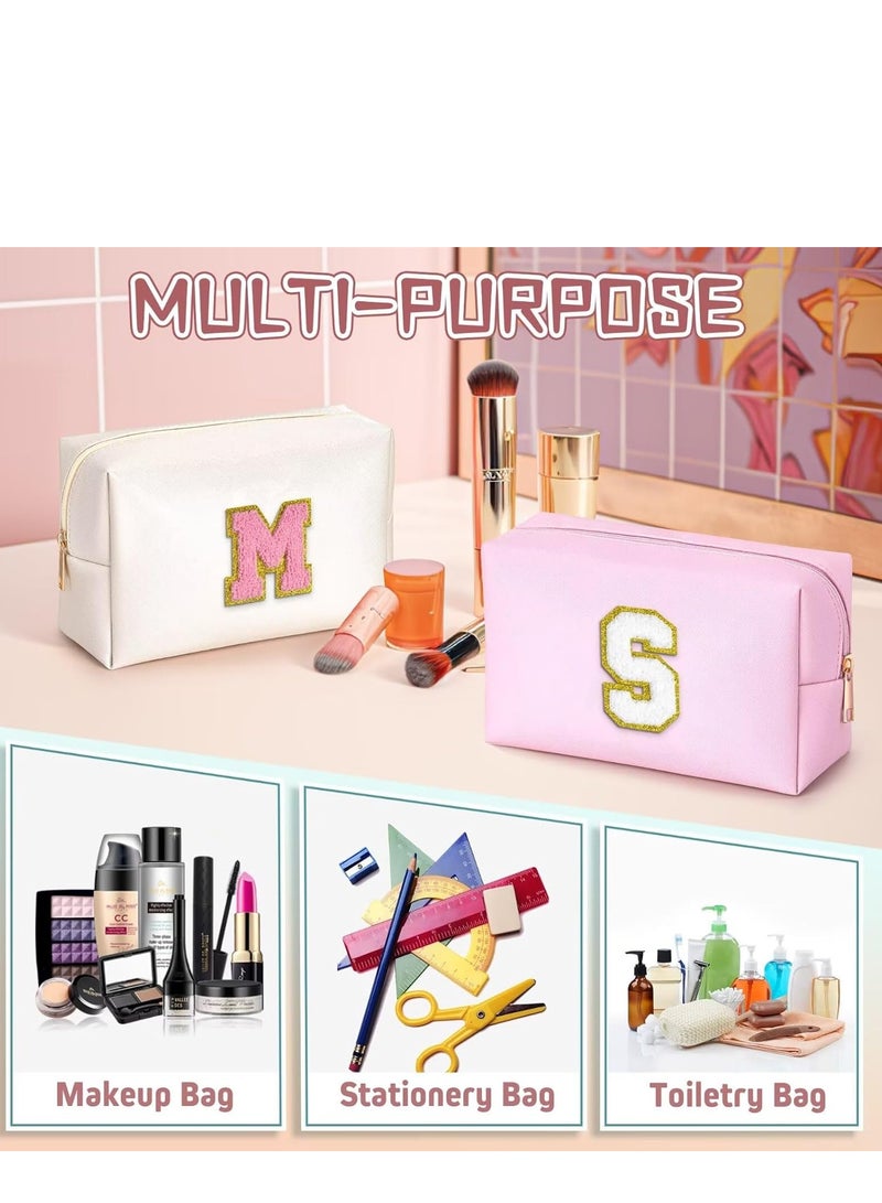 Makeup Bag for Girls Women,Personalized Initial Makeup Pouch,Leather Waterproof Cosmetic Bag,Birthday Gifts for Daughter(Letter E,Pink) - Image 5