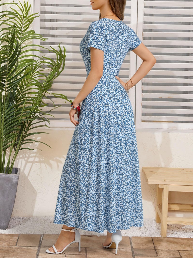 HUHOT Wrap Dress for Women 2026 Summer Outfits Plus Size Dusty Blue Floral Bridal Shower Dresses Teacher Casual Sundress Spring Easter Ladies Long Sexy Beach - Image 3