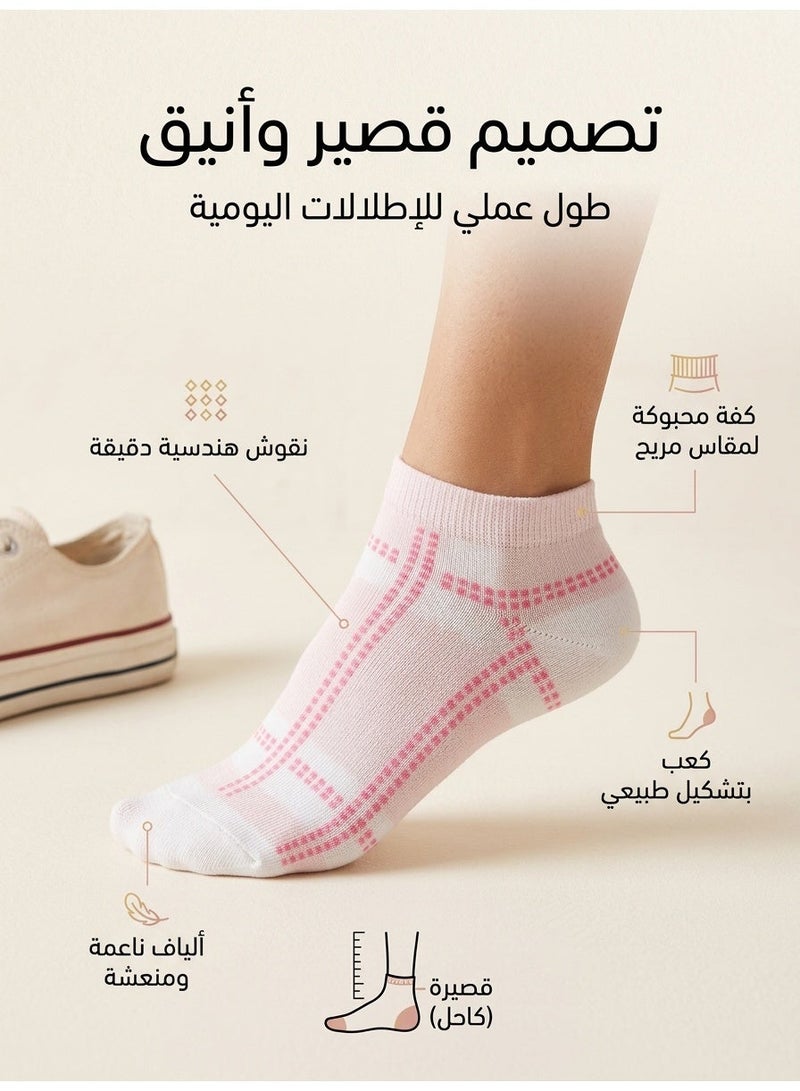شراب كاتشي قصير مخفي بنقشة كاروهات – بمبي فاتح وأبيض، خامة محبوكة ناعمة ومريحة – جوارب أطفال بنات للاستخدام اليومي - Image 2