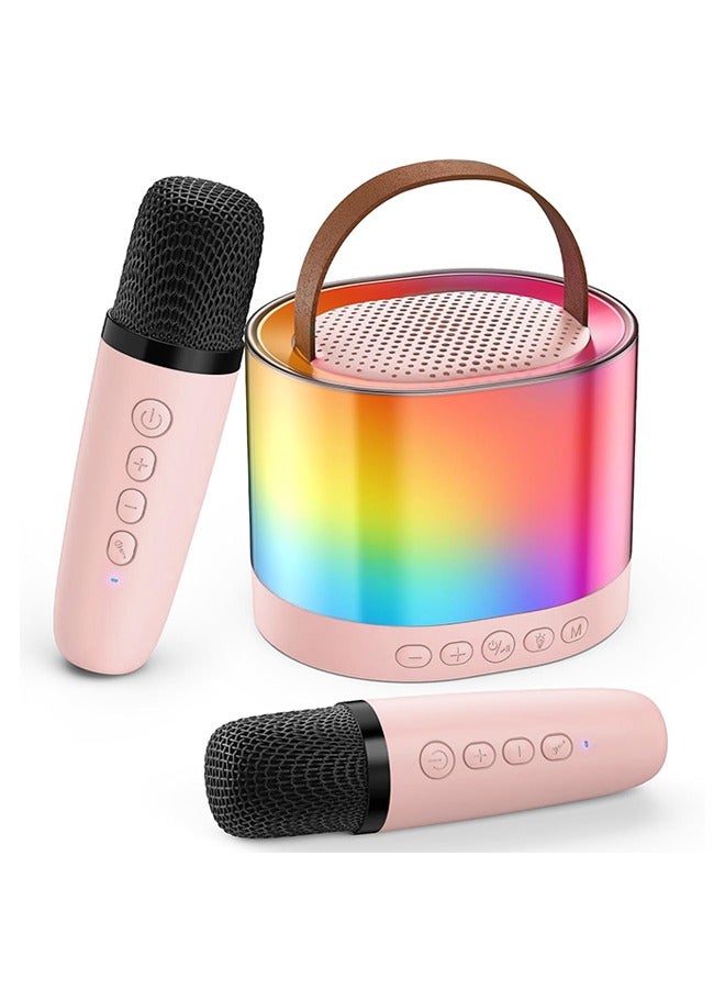 Mini Karaoke Machine for Adults Kids, Portable Bluetooth Karaoke Speaker with 3.5 Full-Range Speaker and Colorful LED Lights, Support USB/TF Card/AUX (Pink-2Mic) - Image 1