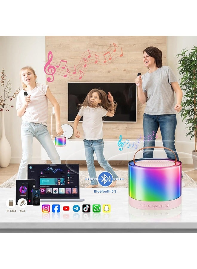 Mini Karaoke Machine for Adults Kids, Portable Bluetooth Karaoke Speaker with 3.5 Full-Range Speaker and Colorful LED Lights, Support USB/TF Card/AUX (Pink-2Mic) - Image 2