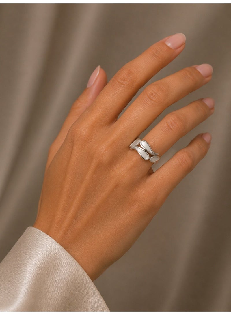 Kanira Premium 925 Sterling Silver Mother of Pearl Abstract Wave Ring for Women | Modern Artistic Statement Ring | Contemporary Designer Jewelry | KANIRA - Image 1