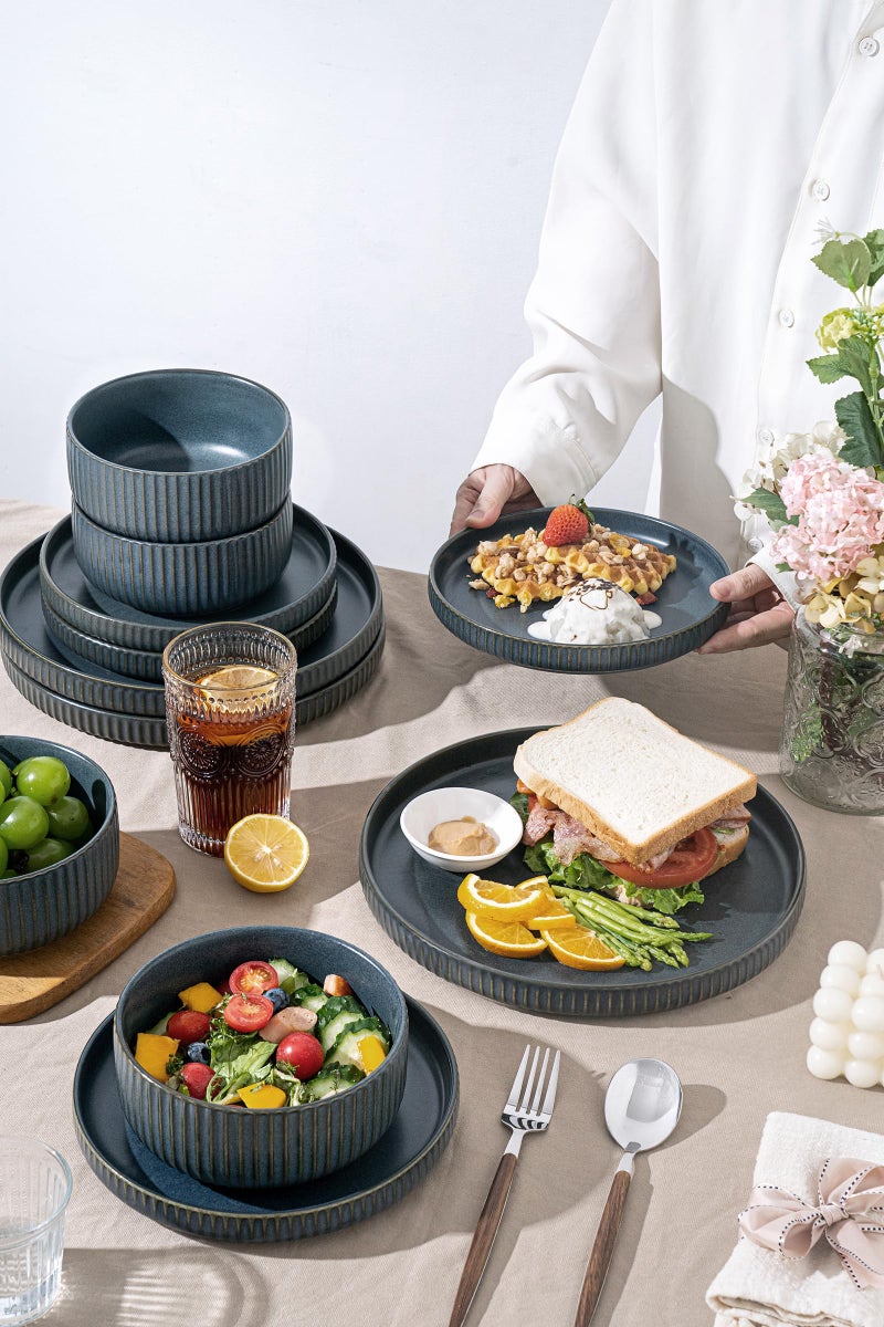 FOBENTA 24 Piece Starry Blue Ceramic Dish Set,Plates and Bowls Set for 8,Dinnerware Sets for Hosting, Gifting & Everyday Serenity - Image 3
