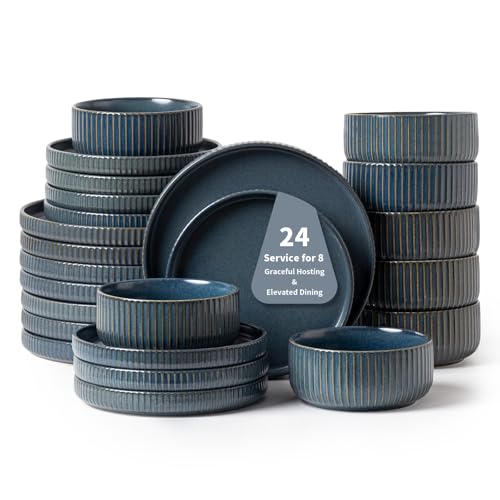 FOBENTA 24 Piece Starry Blue Ceramic Dish Set,Plates and Bowls Set for 8,Dinnerware Sets for Hosting, Gifting & Everyday Serenity - Image 1
