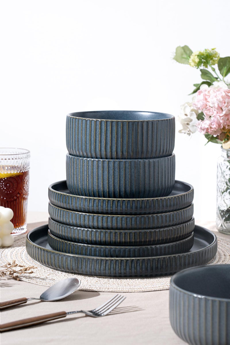 FOBENTA 24 Piece Starry Blue Ceramic Dish Set,Plates and Bowls Set for 8,Dinnerware Sets for Hosting, Gifting & Everyday Serenity - Image 4