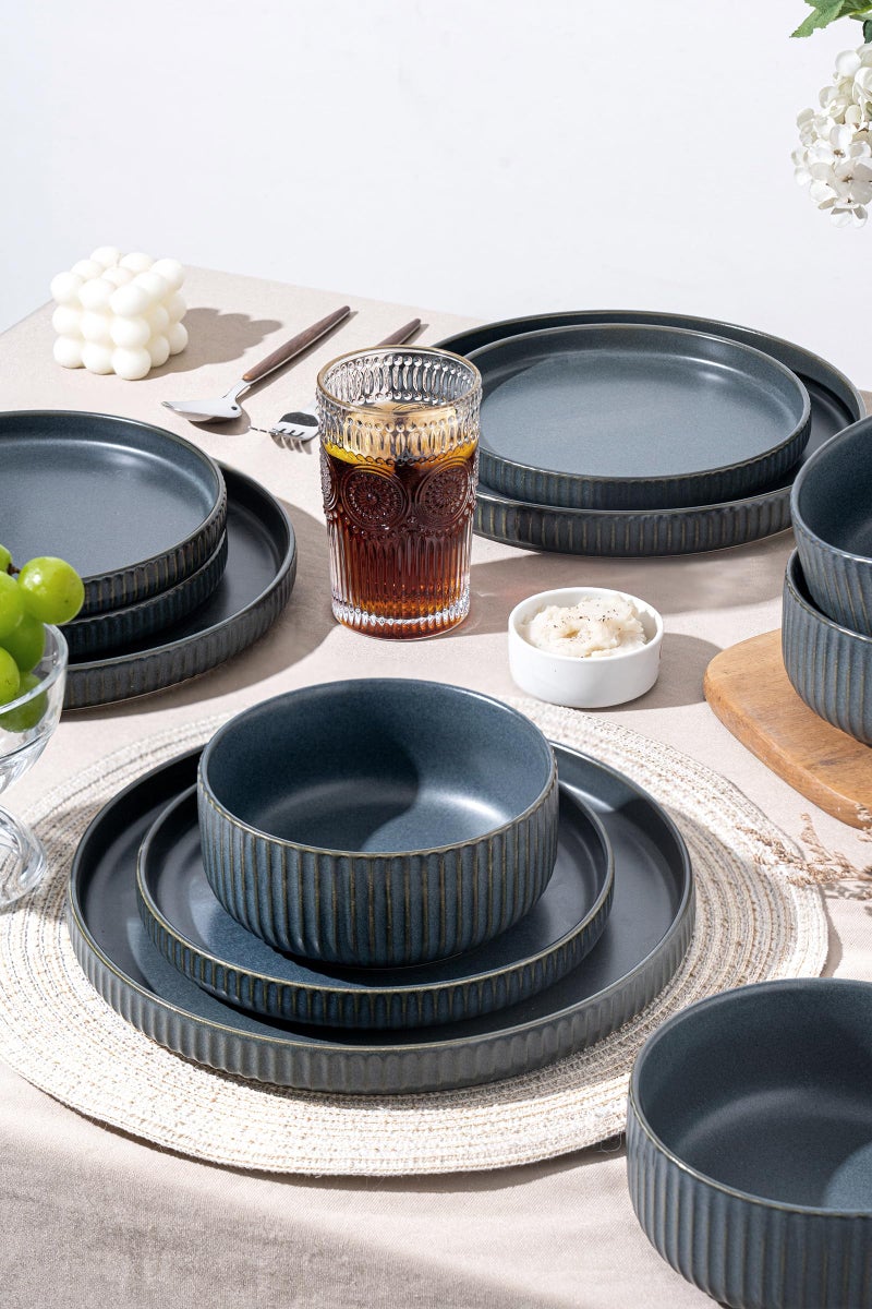 FOBENTA 24 Piece Starry Blue Ceramic Dish Set,Plates and Bowls Set for 8,Dinnerware Sets for Hosting, Gifting & Everyday Serenity - Image 5