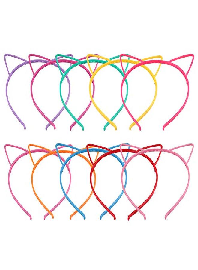 Candygirl Girl'S Plastic Headbands Cat Ear Headbands For Girls Women Cat Ear Hair Hoops Hair Accessories For Girls And Women Daily Wearing Accessories Party Favor (10Pcs Mix Colors Cat Ear Headbands) - Image 2