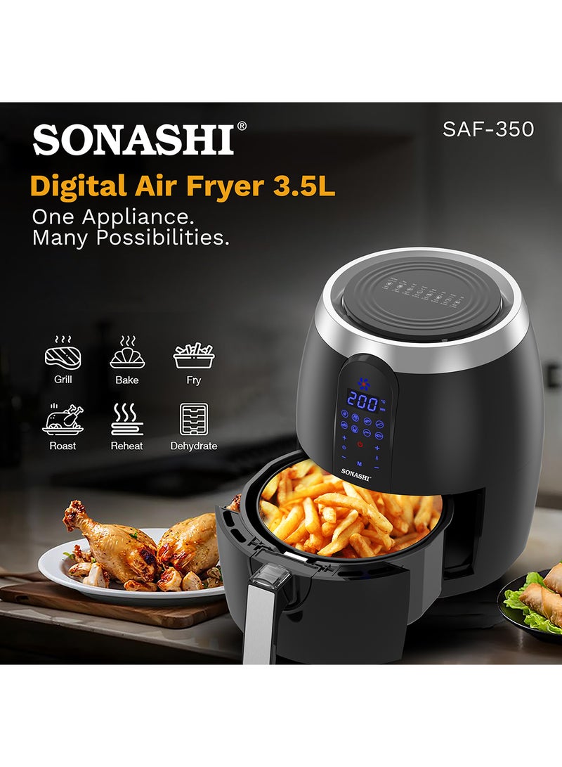 SONASHI Digital Air Fryer With 3.5L Capacity | 8 Auto-Cook Menu Functions for Oil-Free Cooking | LED Display-Touch Screen with 50-200C Temperature Control | Air Fryer 3.5 L 1400 W SAF-350 Black - Image 4