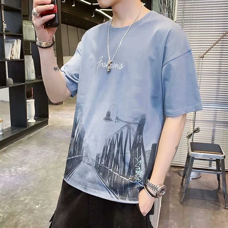 2021 Temperament Short-sleeved T-shirt Men's Summer New T-shirt Fashionable Brand ins Loose Half-sleeved Base Shirt Top - Image 3