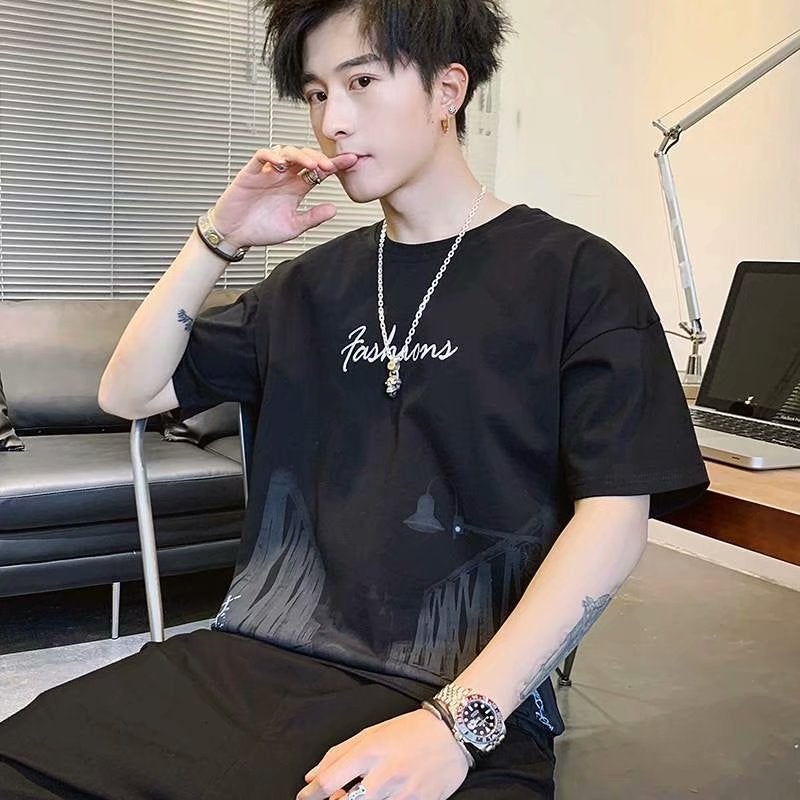 2021 Temperament Short-sleeved T-shirt Men's Summer New T-shirt Fashionable Brand ins Loose Half-sleeved Base Shirt Top - Image 2