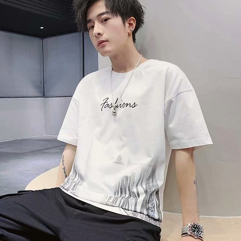 2021 Temperament Short-sleeved T-shirt Men's Summer New T-shirt Fashionable Brand ins Loose Half-sleeved Base Shirt Top - Image 4