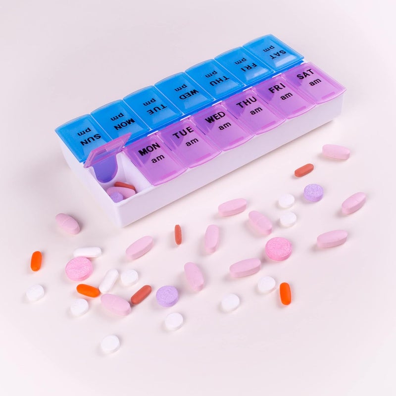 APEX Twice-A-Day Weekly Pill Organizer, Weekly Pill Organizer, 2 Times a Day Color-Coded, Easy-Open, See-Through Lids, Organize Medication or Vitamins by AM, PM or Morning and Bedtime, Assorted - Image 4
