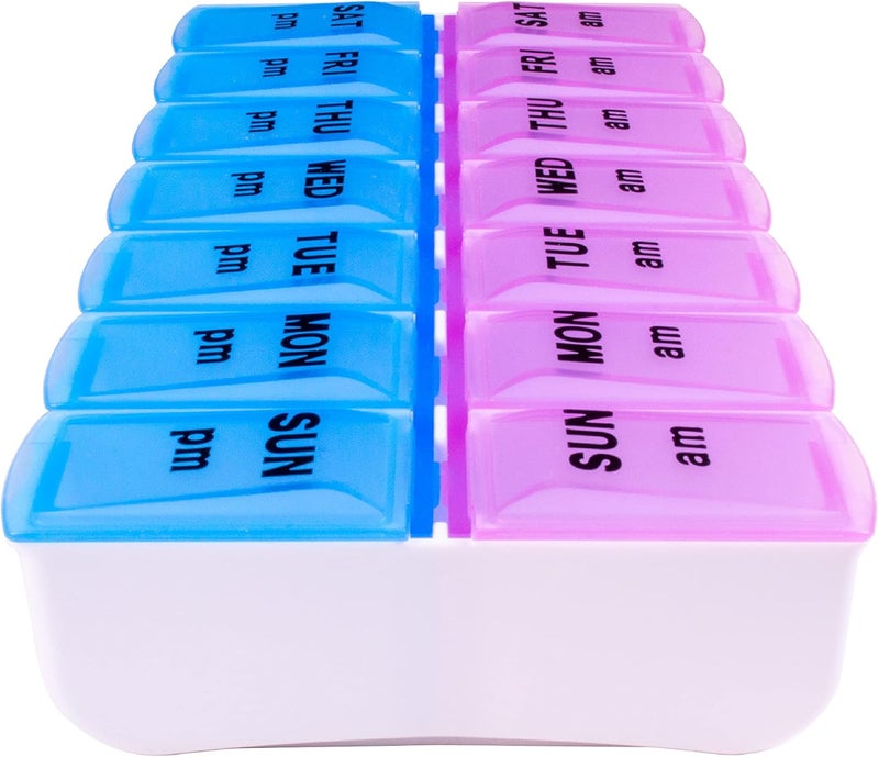 APEX Twice-A-Day Weekly Pill Organizer, Weekly Pill Organizer, 2 Times a Day Color-Coded, Easy-Open, See-Through Lids, Organize Medication or Vitamins by AM, PM or Morning and Bedtime, Assorted - Image 5