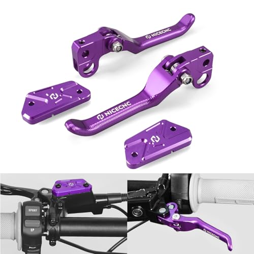 NICECNC Purple Front Rear Brake Levers Brake Reservoir Covers Compatible with Surron Light bee XS L1E Motorcycle Aluminum CNC Brake Lever Compatible with Segway X160 X260 See Fitment - Image 1